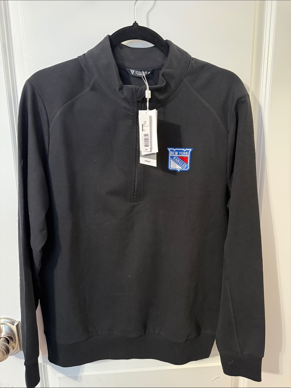 Men's Black Quarter-Zip Sweater with New York Rangers logo